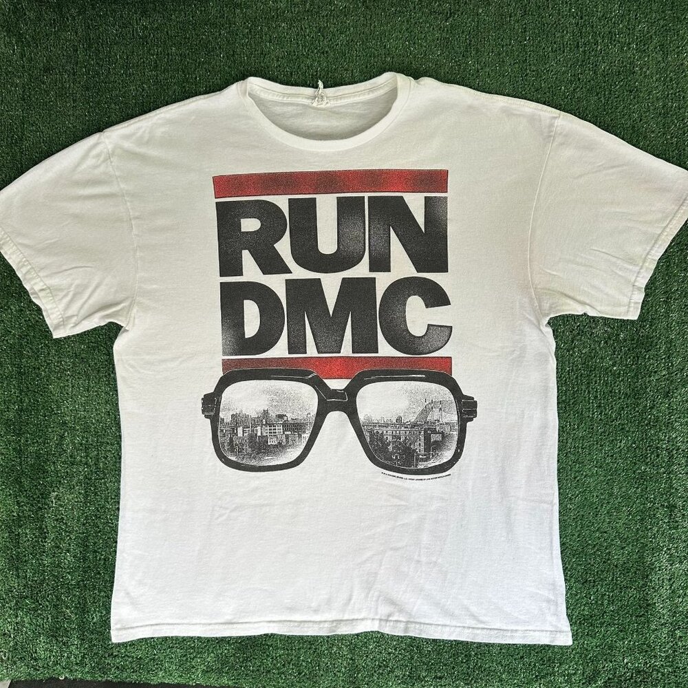 Run DMC NYC Glasses T-Shirt White L Retro Rap Hip Hop Y2K Streetwear